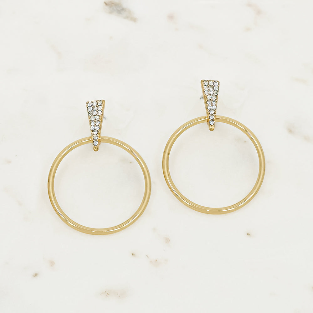 Crystal Triangle Accent Drop Hoop Earrings