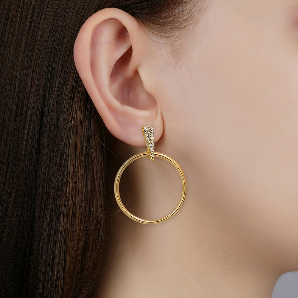 Crystal Triangle Accent Drop Hoop Earrings