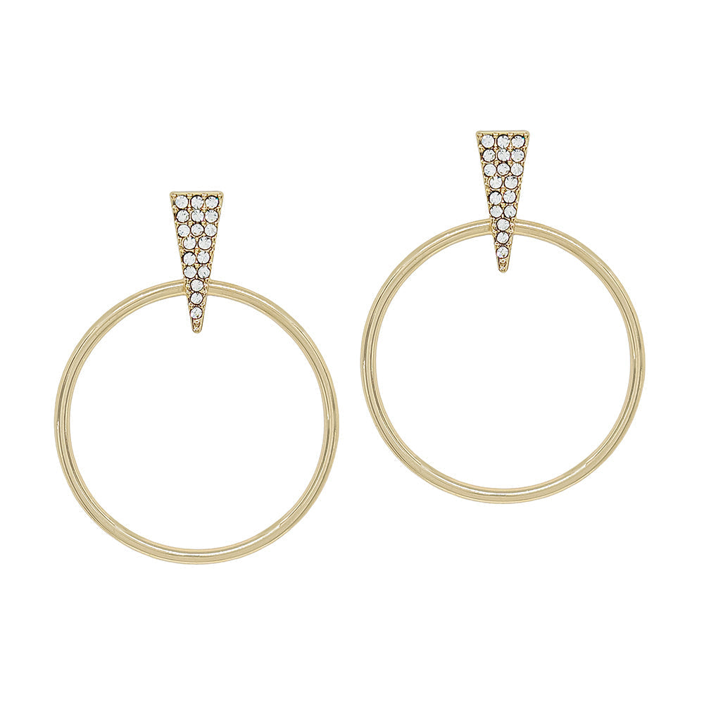 Crystal Triangle Accent Drop Hoop Earrings
