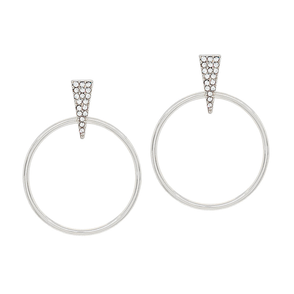 Crystal Triangle Accent Drop Hoop Earrings