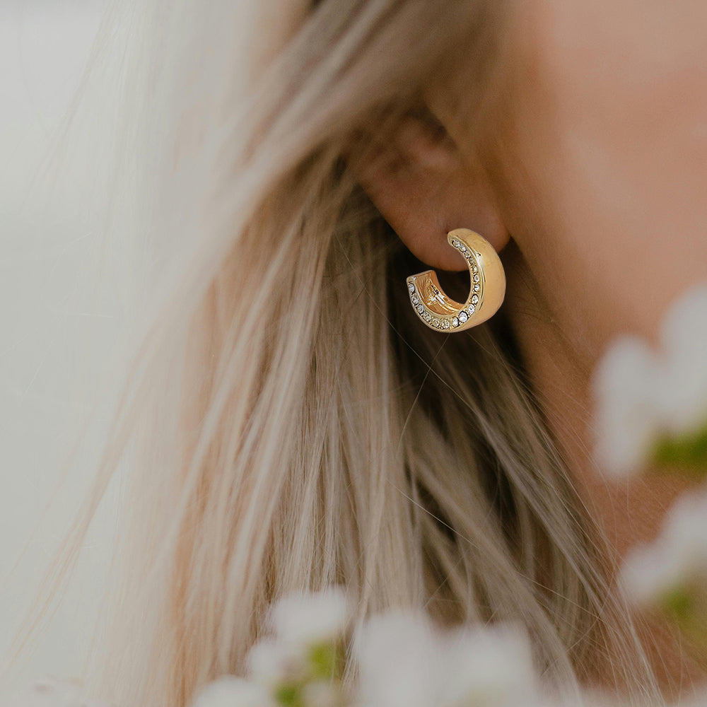 Mini Crystal-Lined Chunky Hoop Earrings