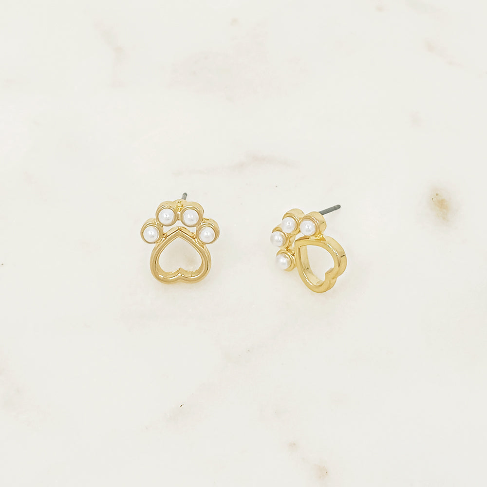 Pearl Paw Print Stud Earrings