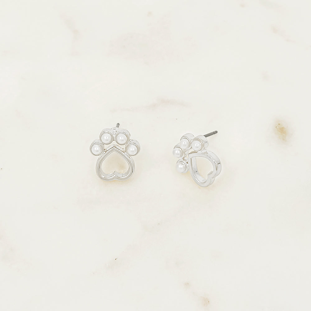Pearl Paw Print Stud Earrings