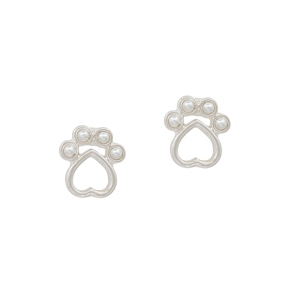 Pearl Paw Print Stud Earrings