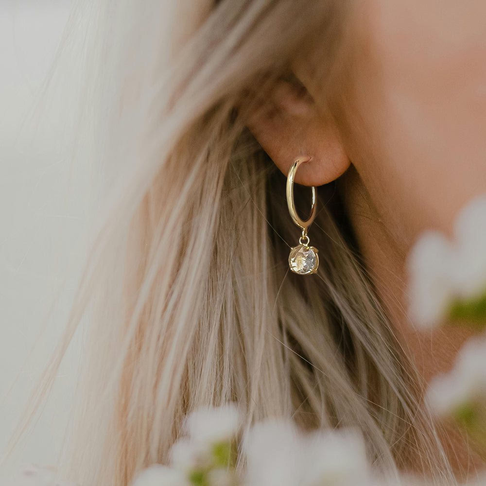 Gold Hoop Earrings with Clear Crystal Dangle