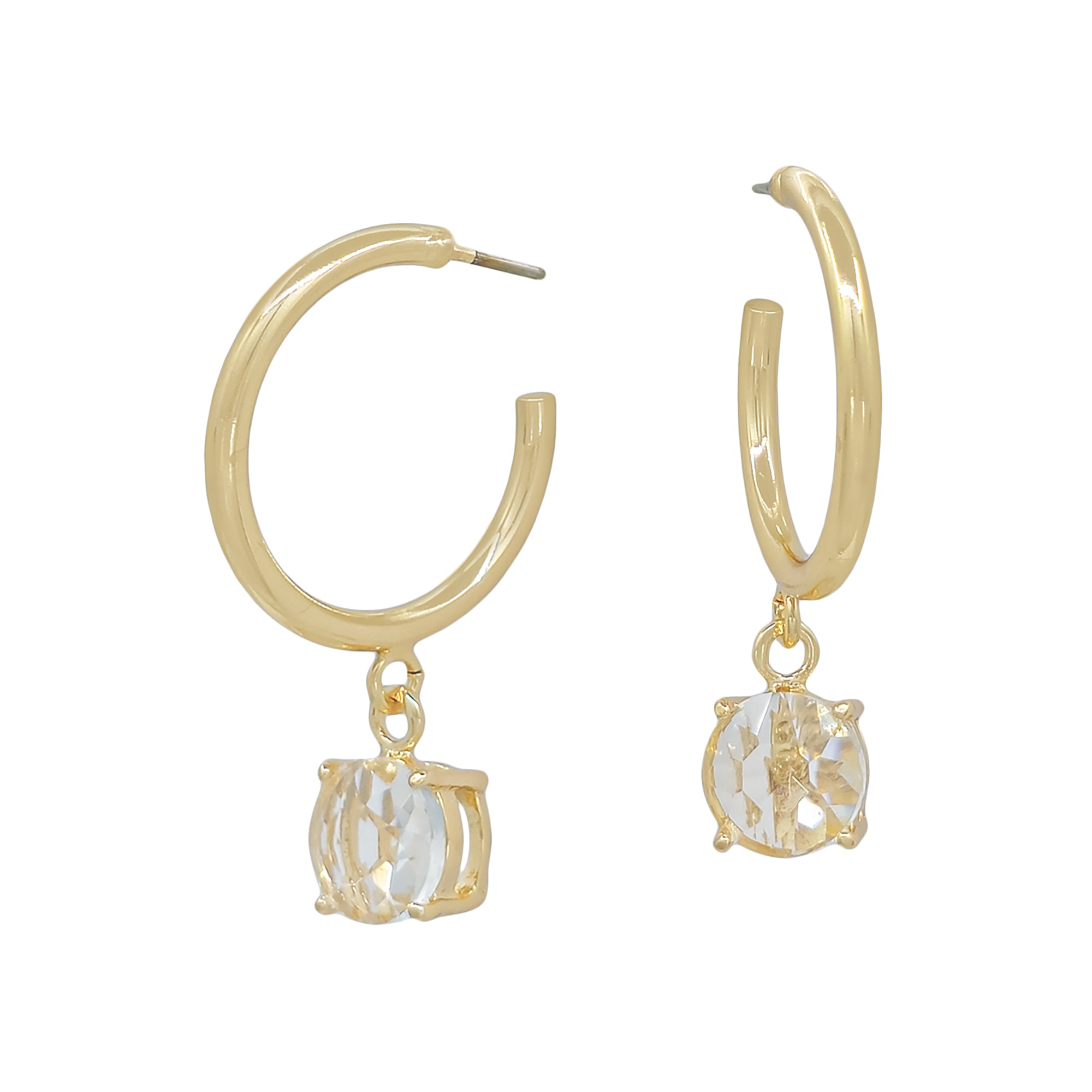 Gold Hoop Earrings with Clear Crystal Dangle