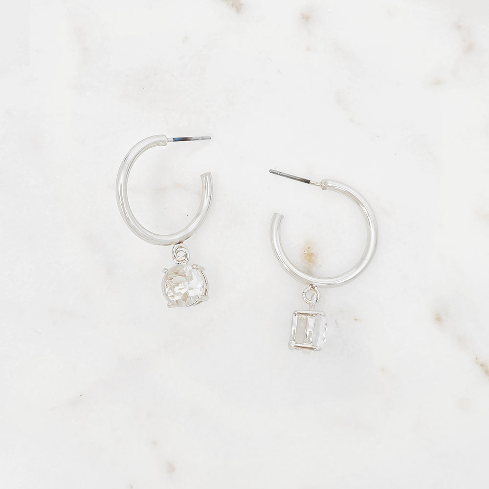 Gold Hoop Earrings with Clear Crystal Dangle