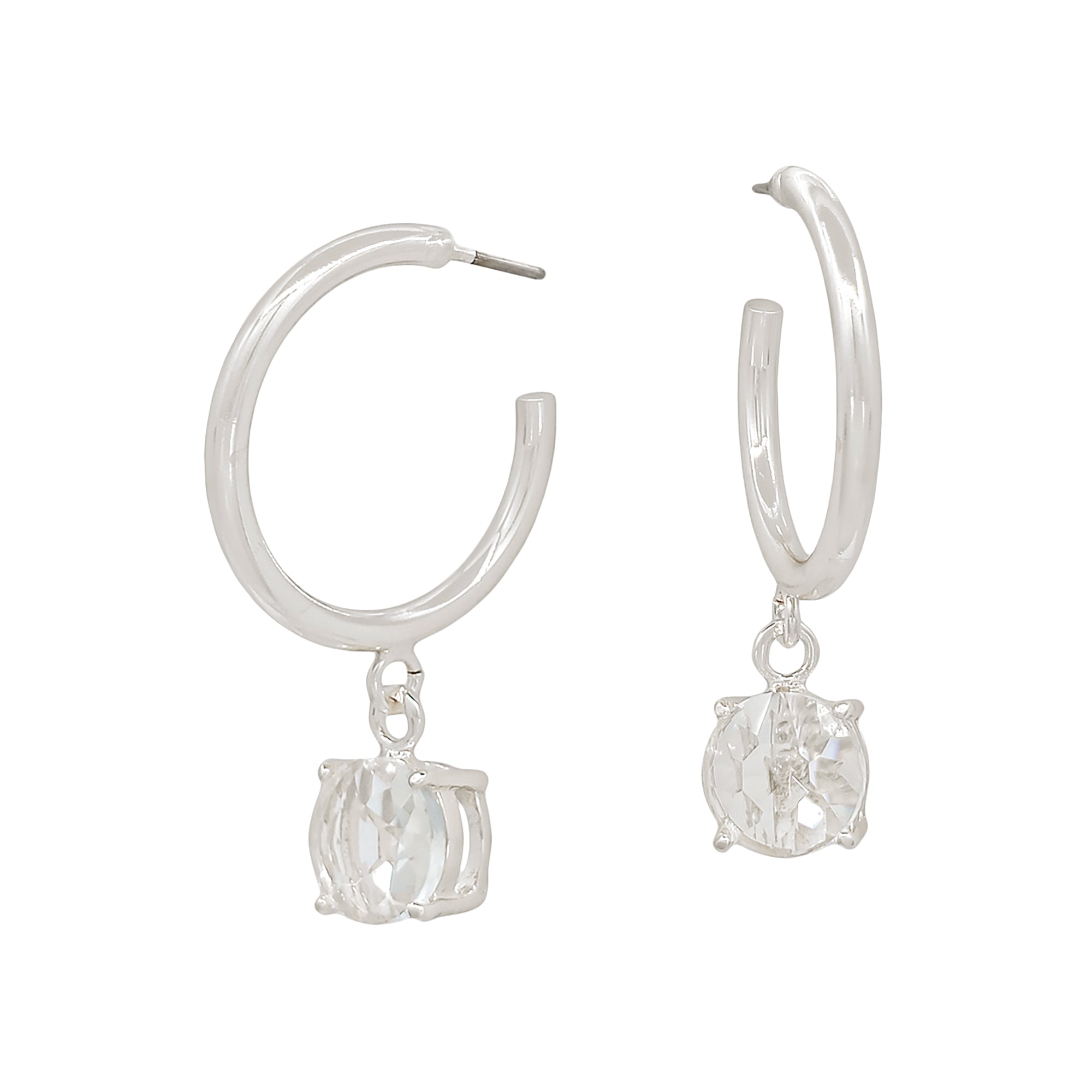 Gold Hoop Earrings with Clear Crystal Dangle