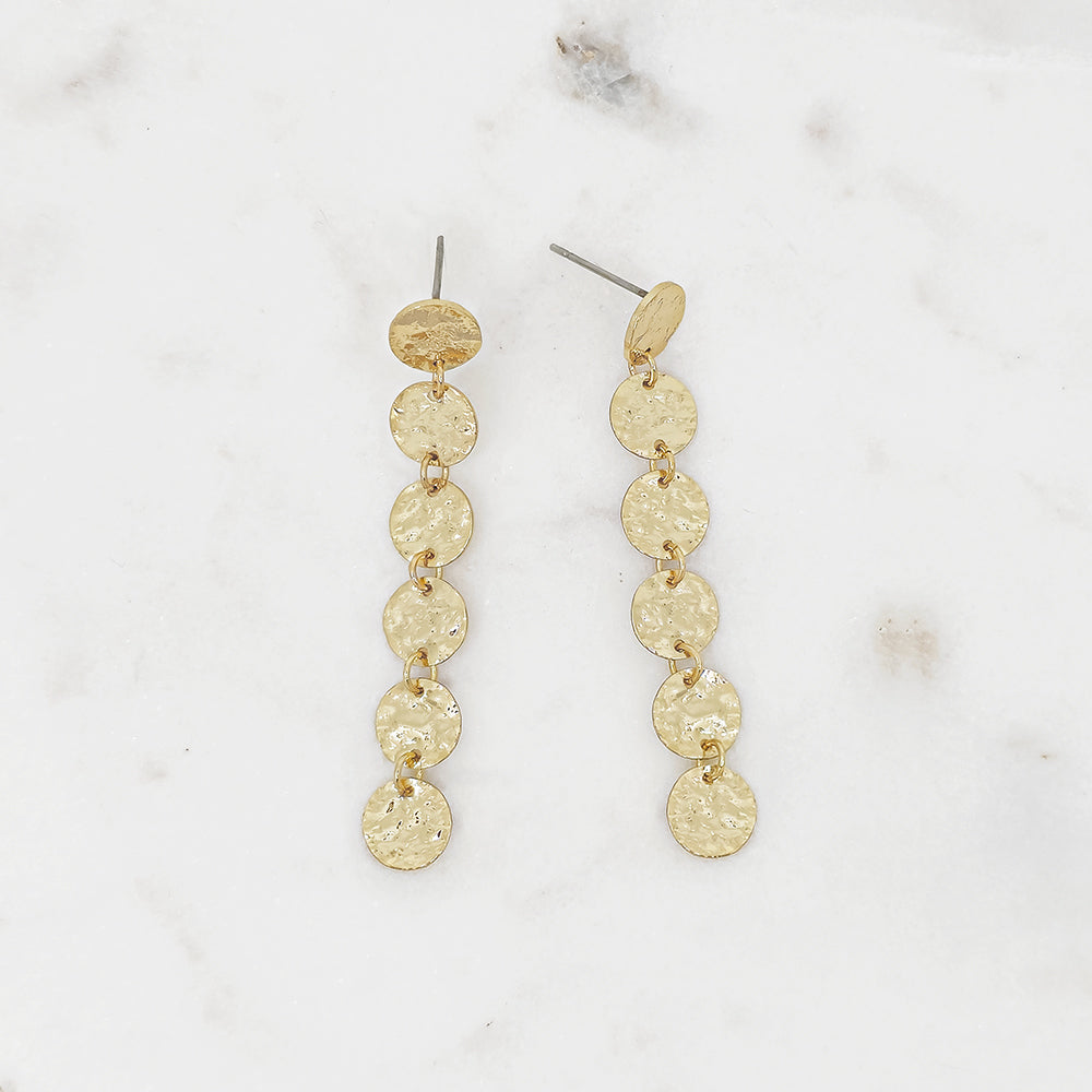 Textured Disc Linear Drop Earrings – Gold & Silver-Tone Statement Dangles