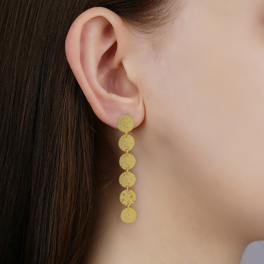 Textured Disc Linear Drop Earrings – Gold & Silver-Tone Statement Dangles