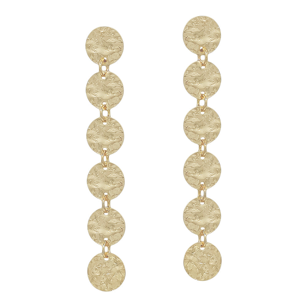 Textured Disc Linear Drop Earrings – Gold & Silver-Tone Statement Dangles