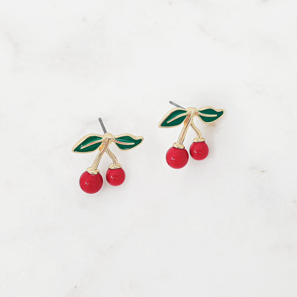 Cute Gold Cherry Stud Earrings