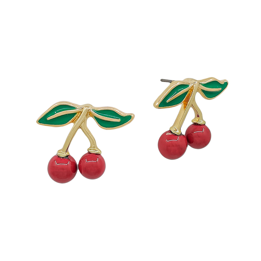 Cute Gold Cherry Stud Earrings