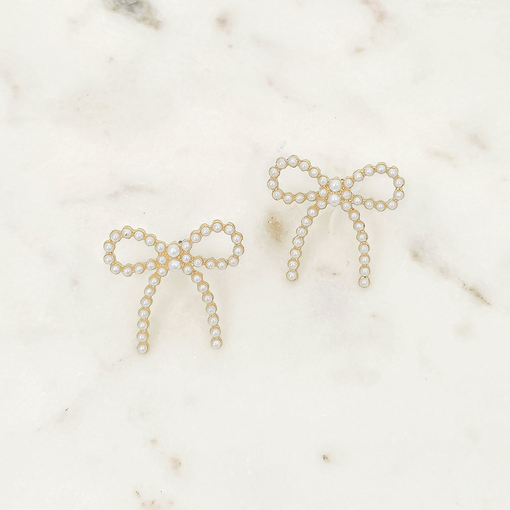 Pearl Bow Stud Earrings