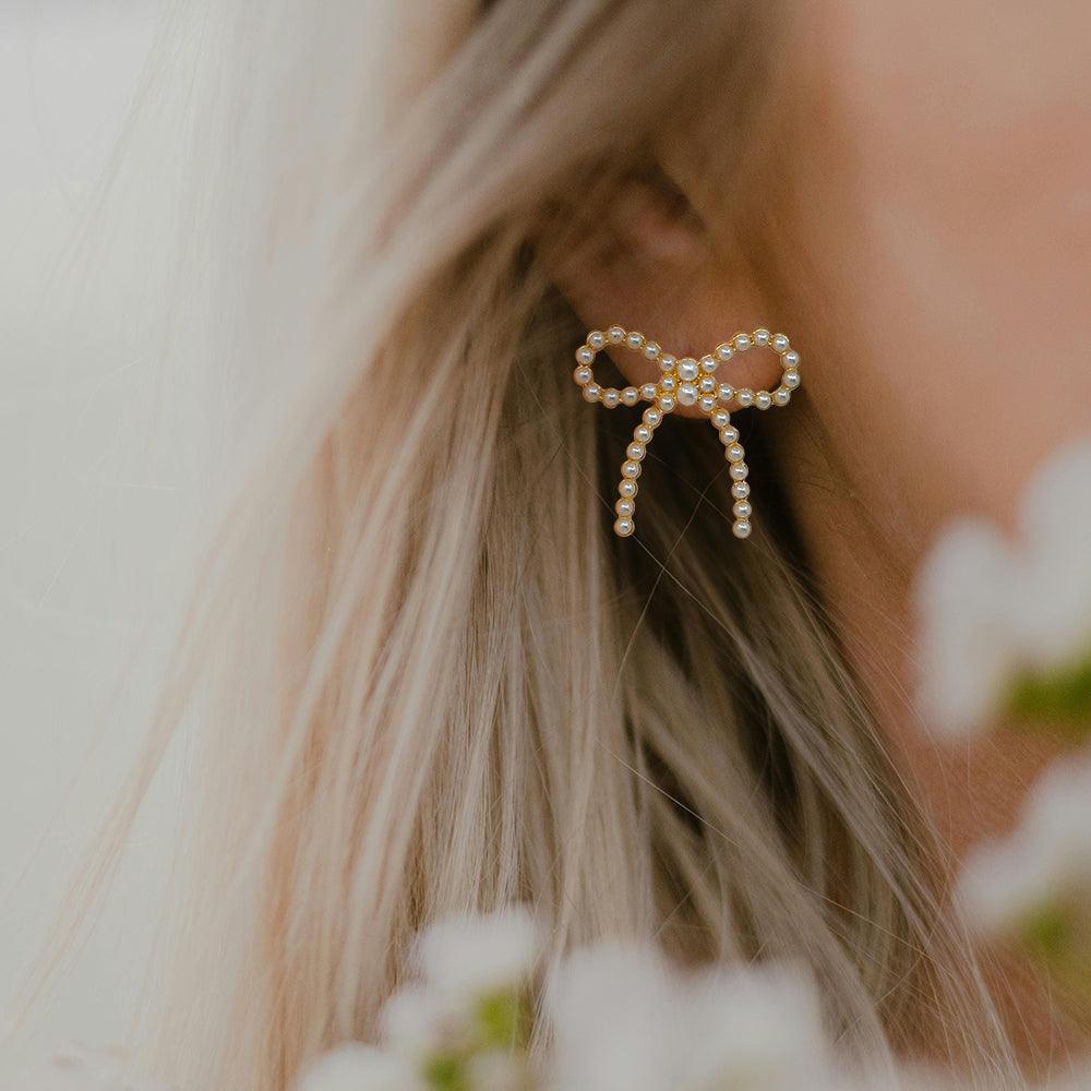 Pearl Bow Stud Earrings