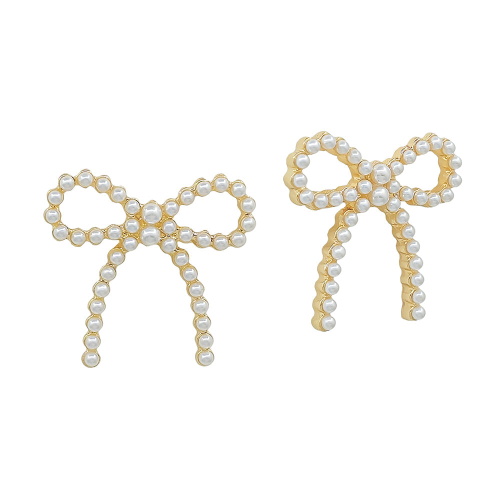 Pearl Bow Stud Earrings