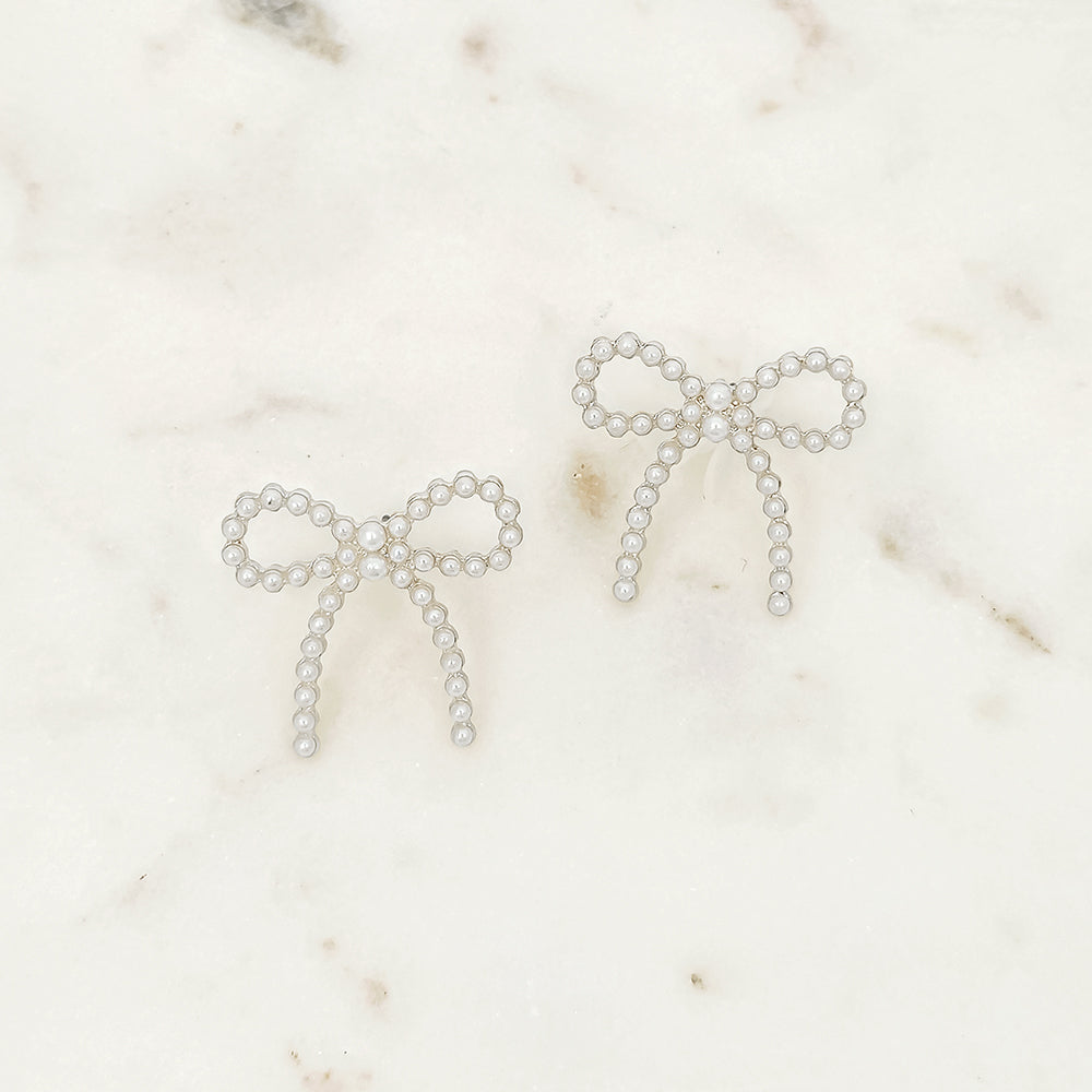 Pearl Bow Stud Earrings