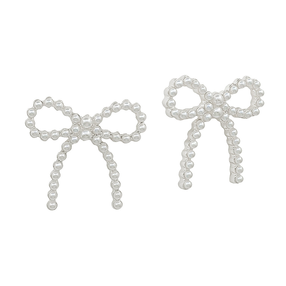 Pearl Bow Stud Earrings