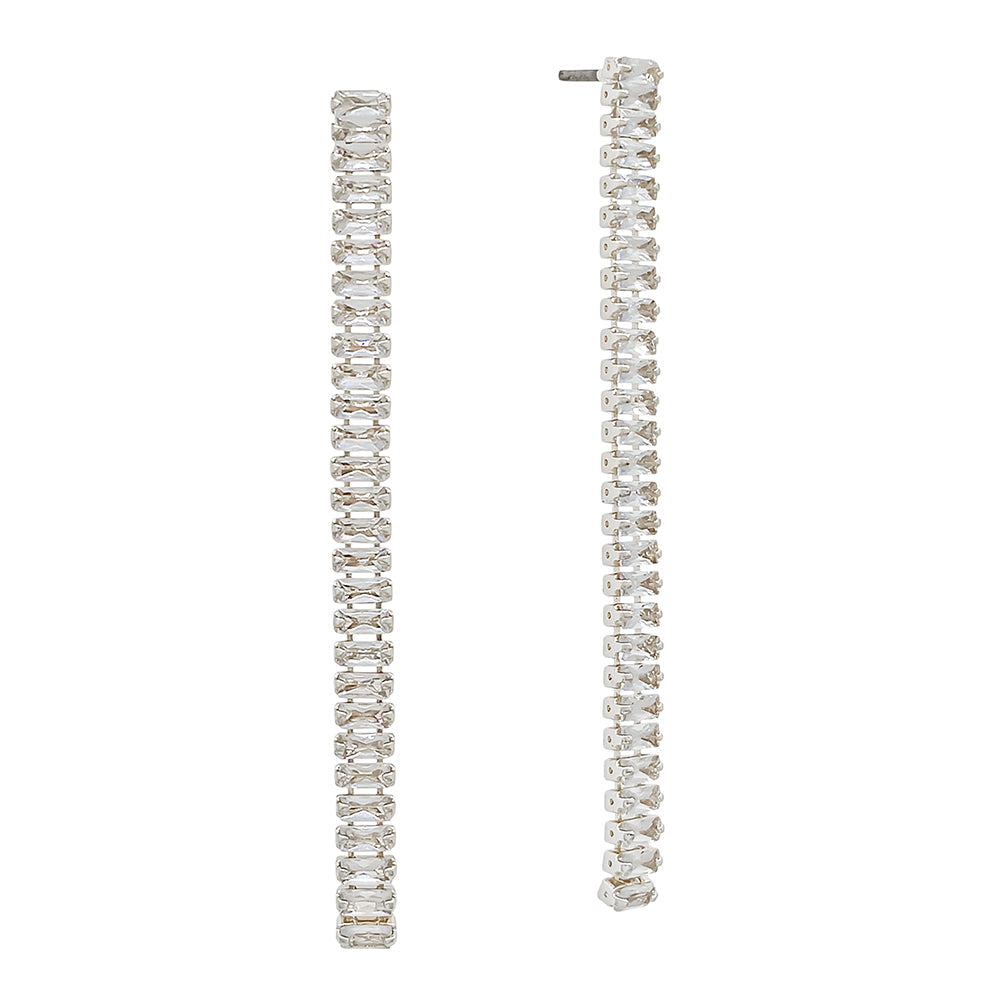 Long Baguette Crystal Stick Drop Earrings – Gold & Silver-Tone Sparkling Linear Design