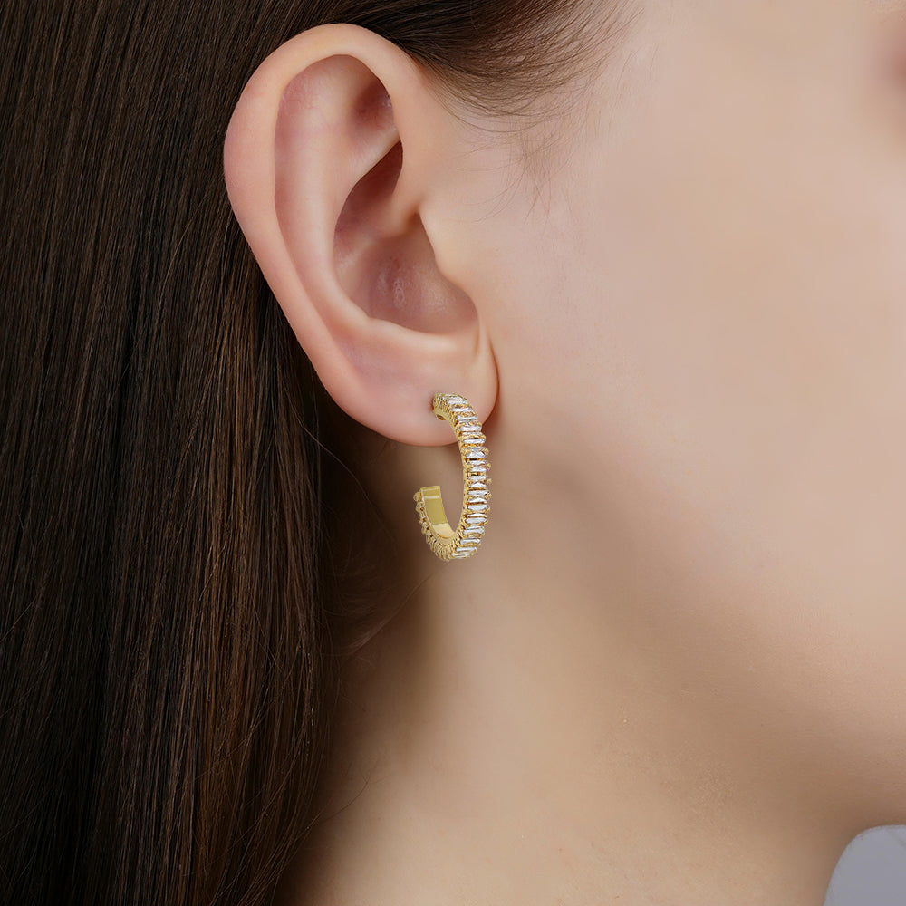 Gold Hoop Earrings with Clear Crystal Accents