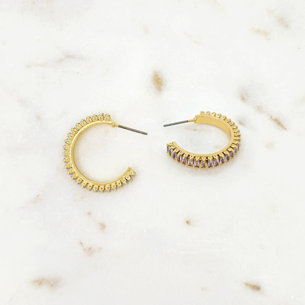 Gold Hoop Earrings with Clear Crystal Accents