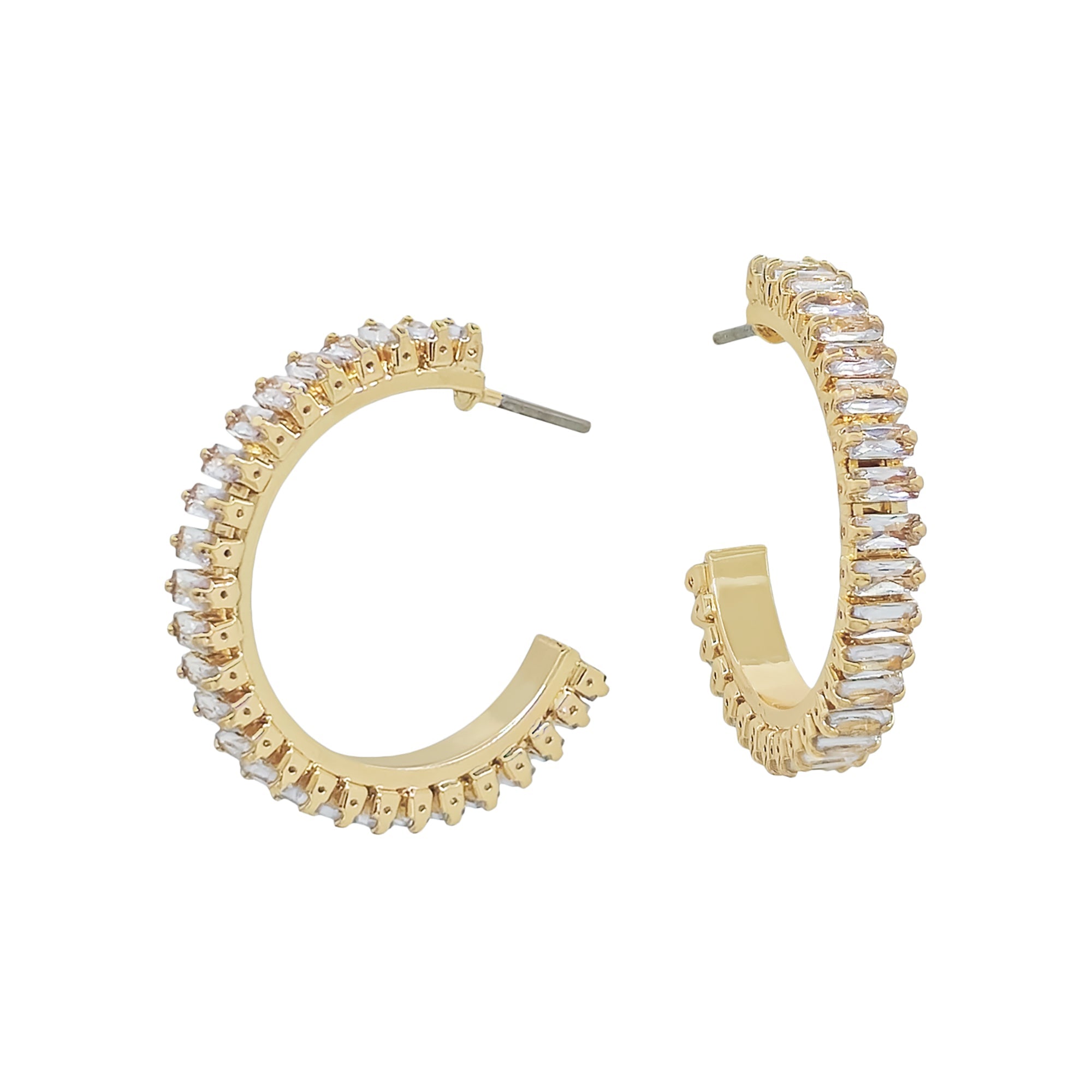 Gold Hoop Earrings with Clear Crystal Accents
