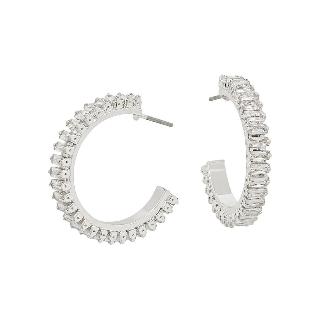 Gold Hoop Earrings with Clear Crystal Accents