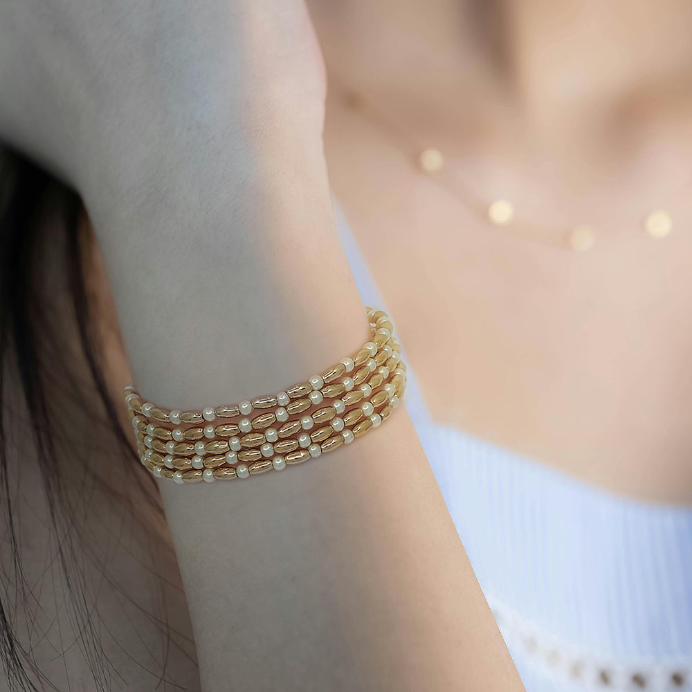 Gold and Pearl Stretch Bracelets – Set of 5