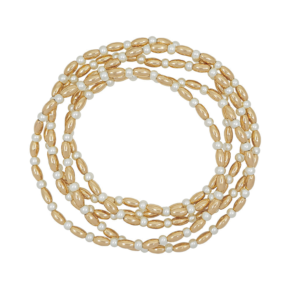 Gold and Pearl Stretch Bracelets – Set of 5