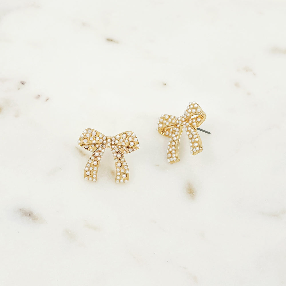 Mini pearl bow stud earrings