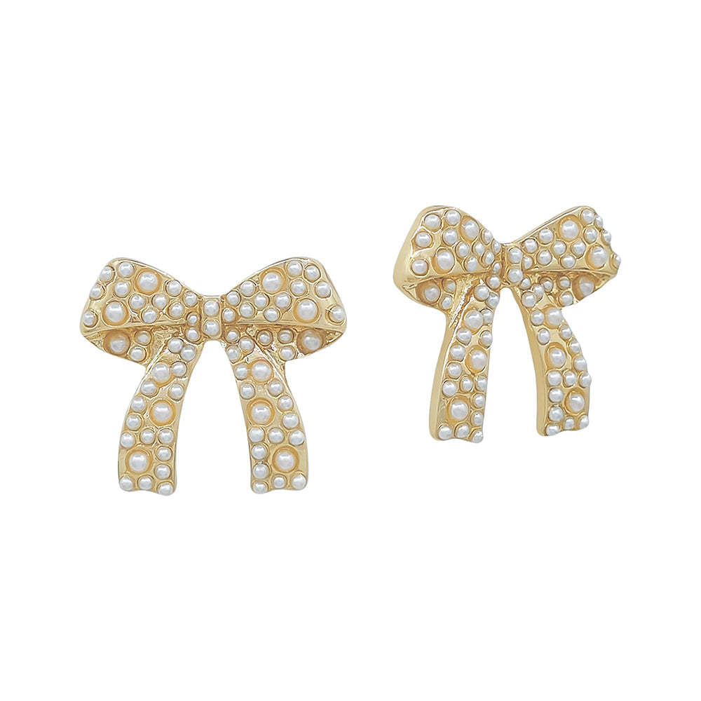Mini pearl bow stud earrings