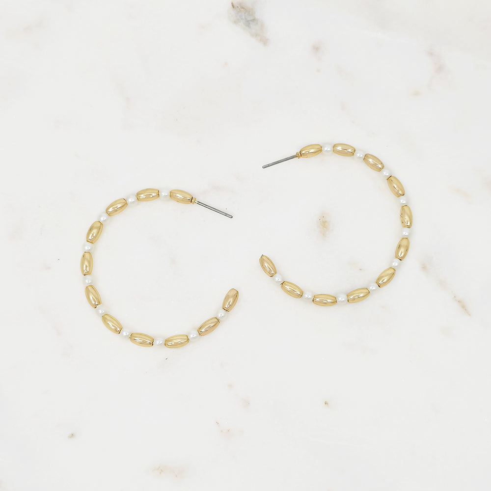 Gold & Pearl Beaded Hoop Earrings