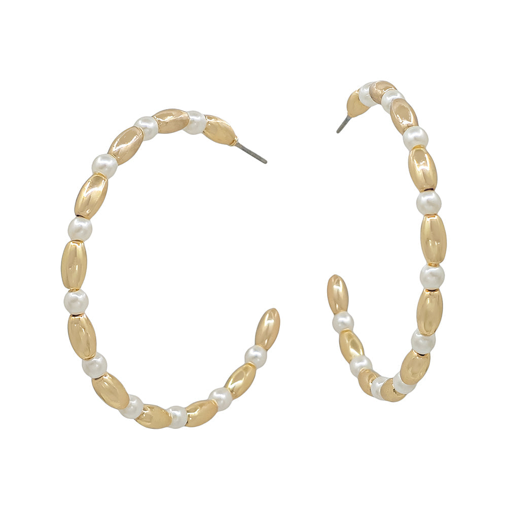 Gold & Pearl Beaded Hoop Earrings