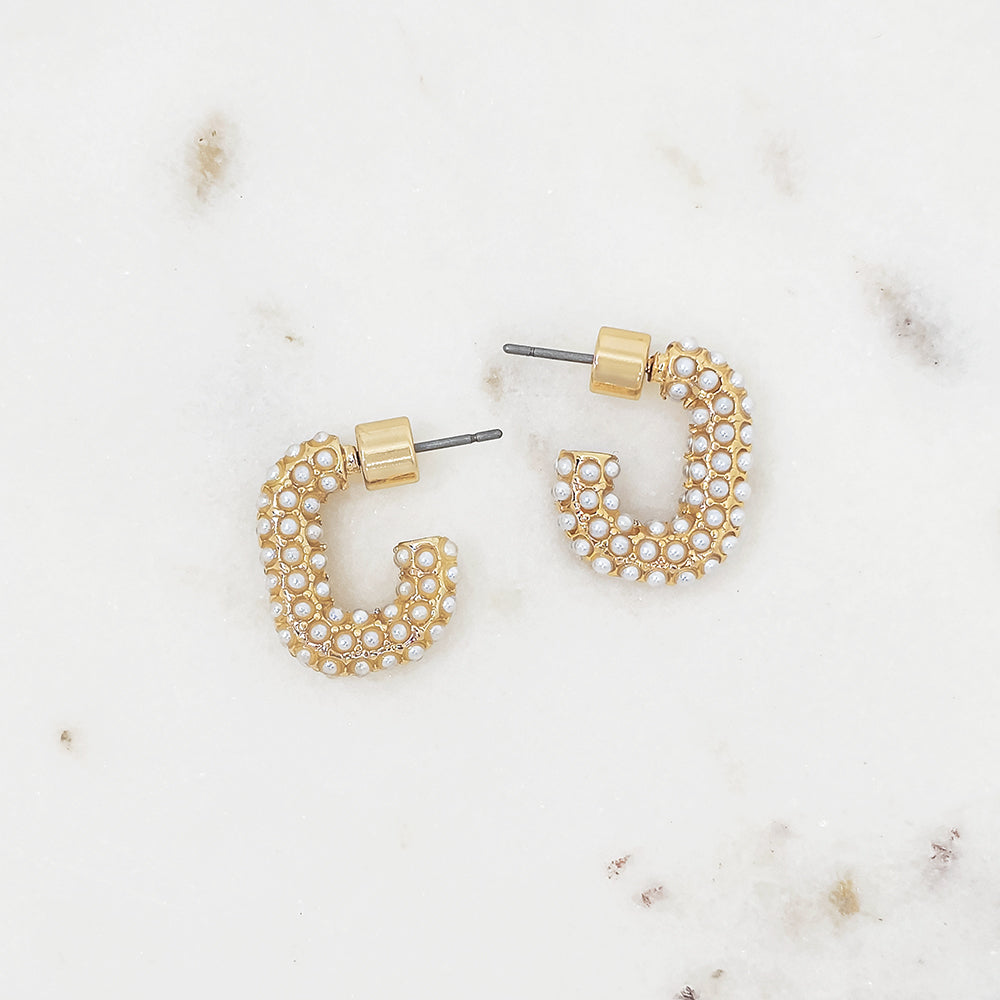 Gold Hoop Earrings with Pearl Accents