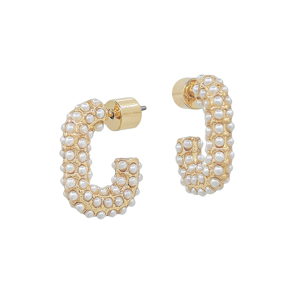 Gold Hoop Earrings with Pearl Accents
