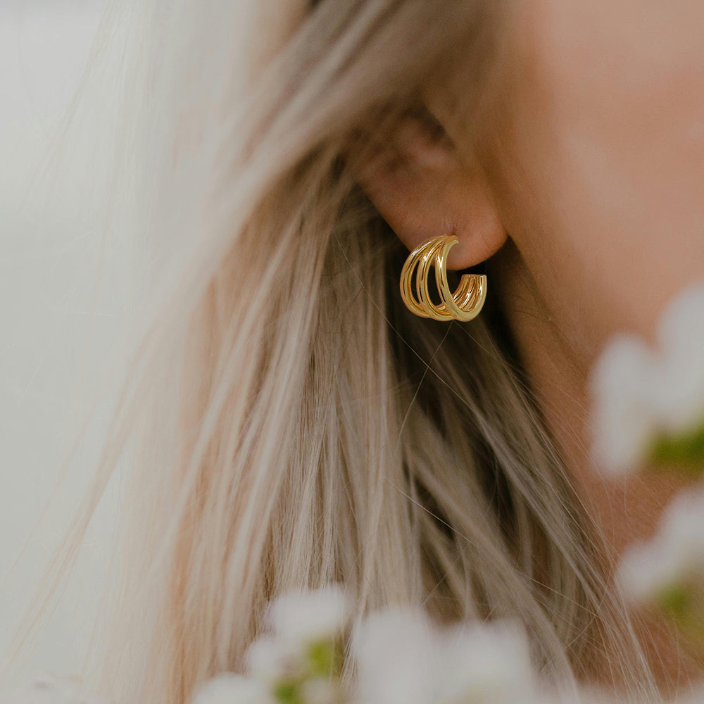 Triple Hoop Statement Stud Earrings