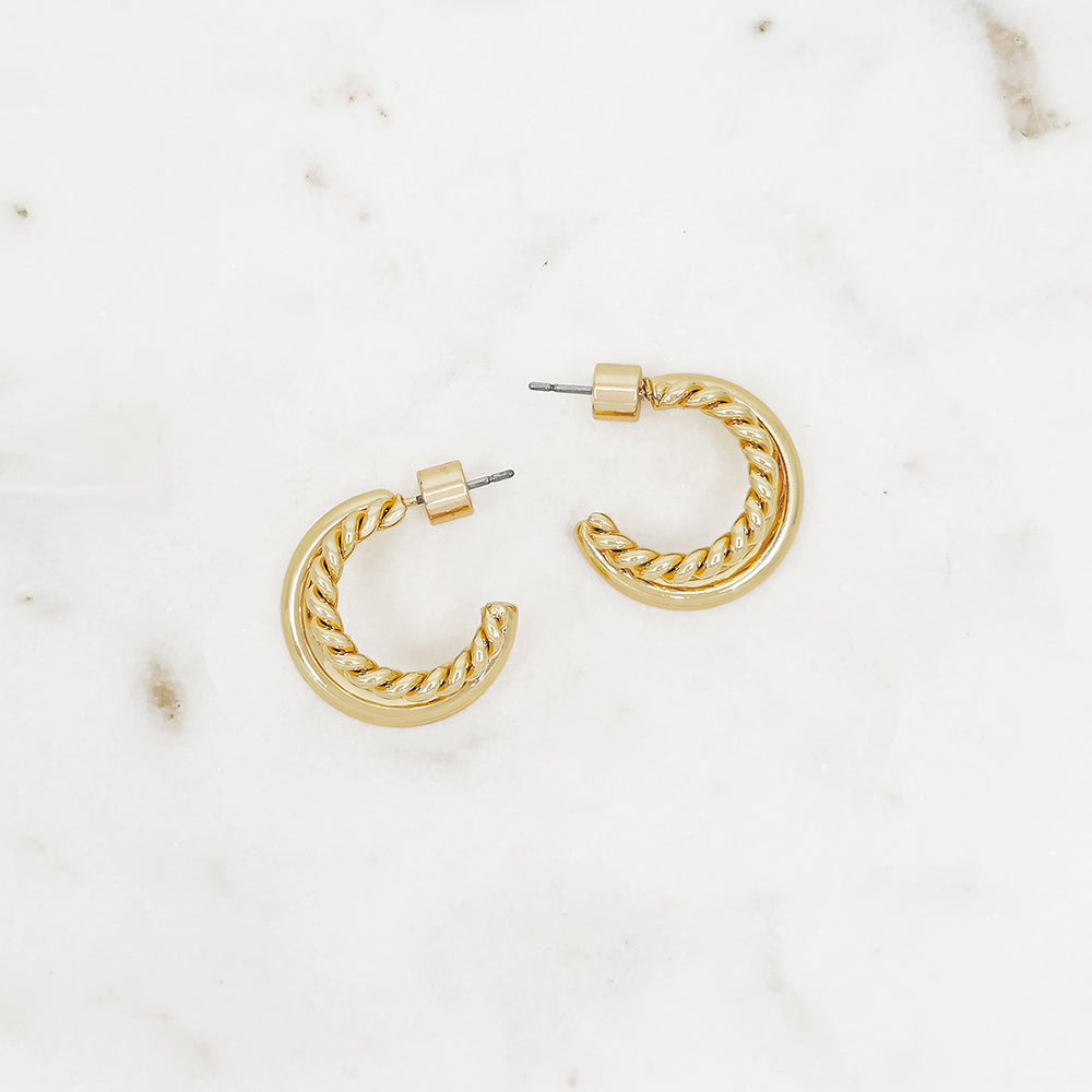 Elegant Twisted Gold Hoop Earrings