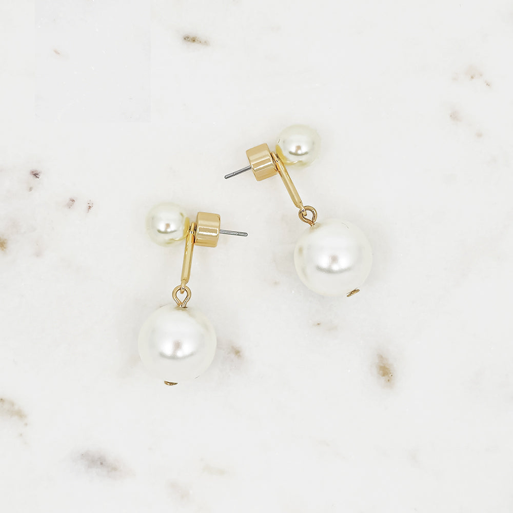Double Pearl Drop Gold Earrings