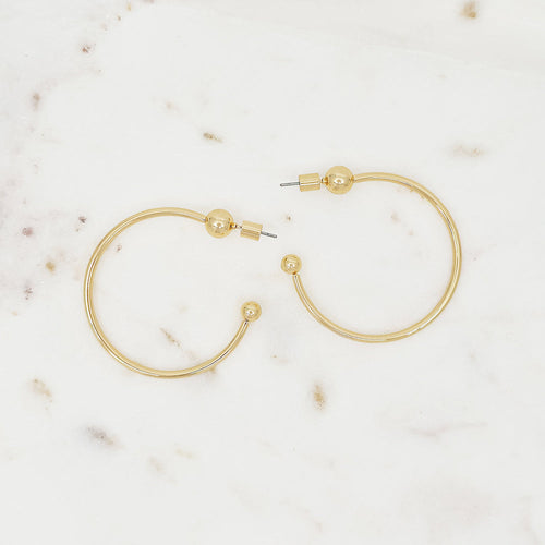 Bold Ball-End Hoop Earrings, Gold & Silver Statement Hoops, Modern Open Circle Design