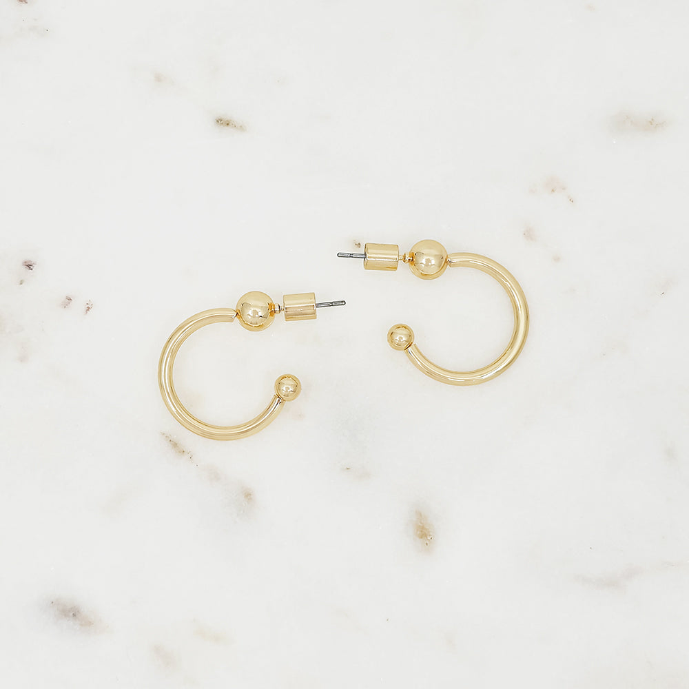 Small Ball-End Hoop Earrings, Gold & Silver Mini Hoops, Modern Open Design