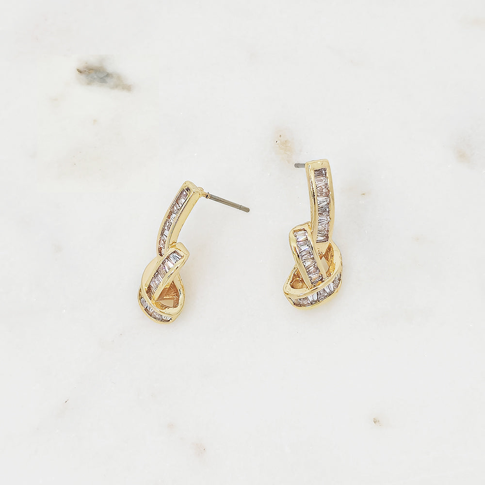 Elegant Twisted Drop Earrings with Baguette Accents