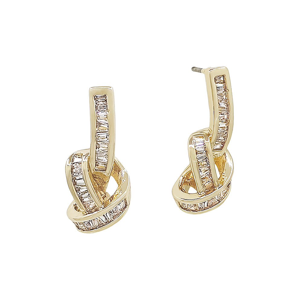 Elegant Twisted Drop Earrings with Baguette Accents