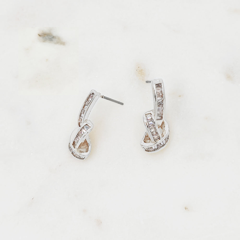 Elegant Twisted Drop Earrings with Baguette Accents