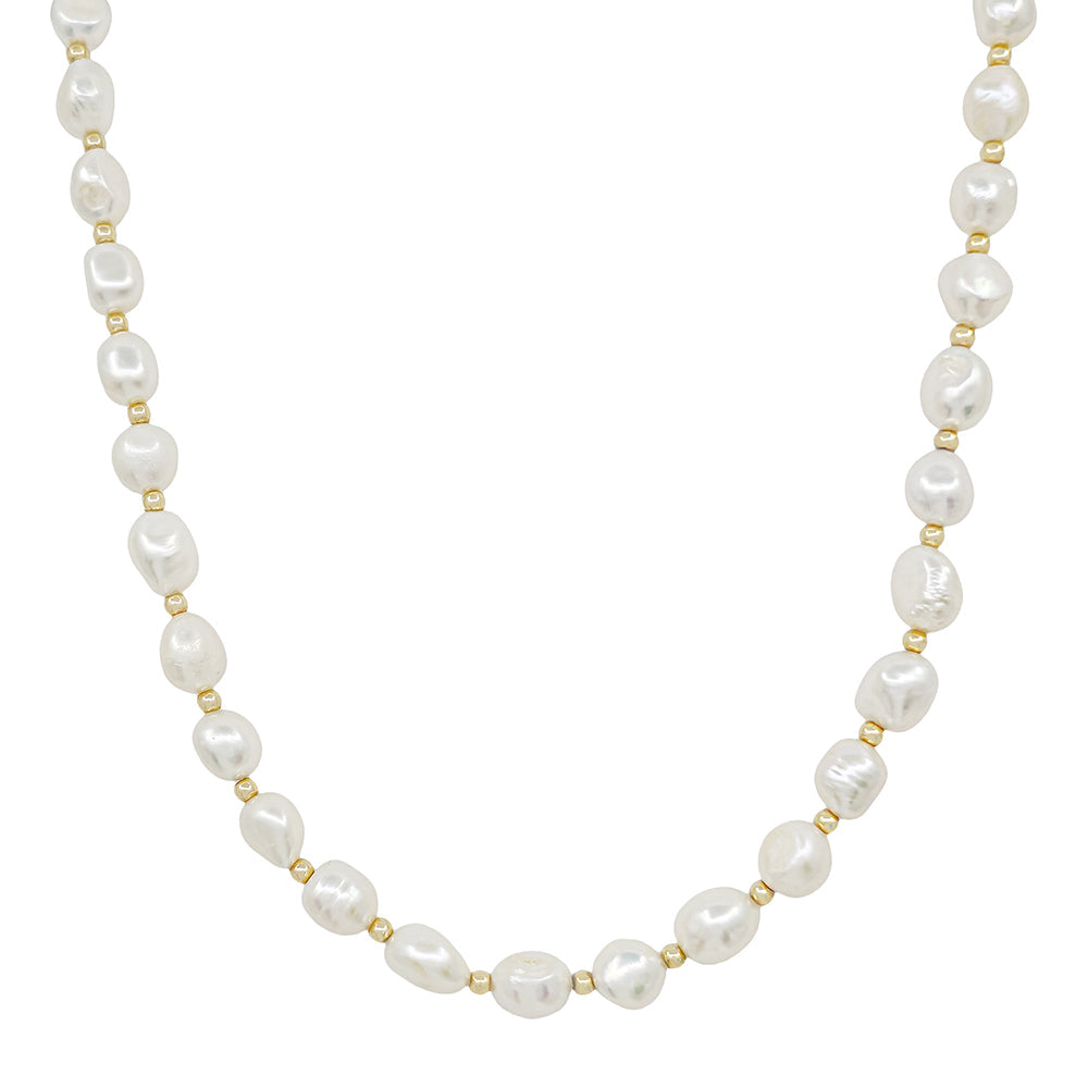 Freshwater Pearl Necklace with Gold Beads Accents