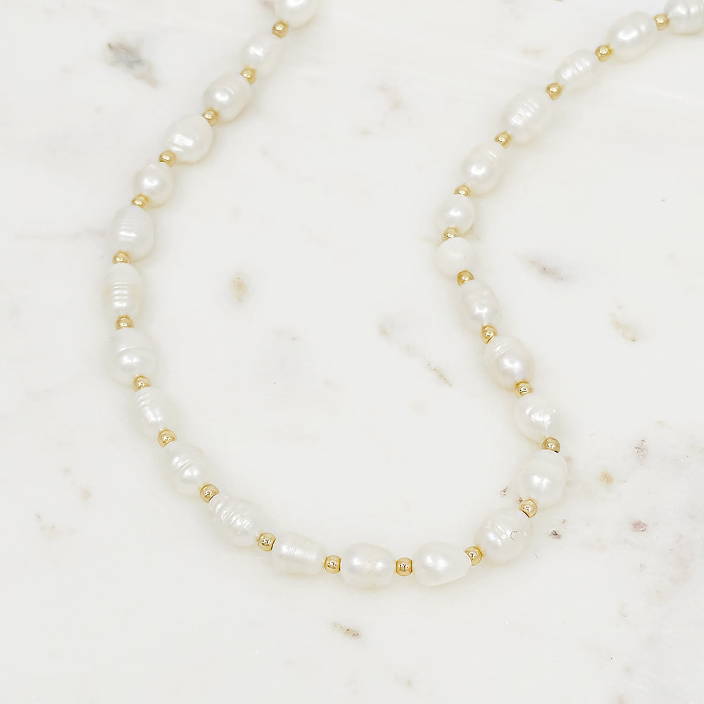 Freshwater Pearl Necklace with Gold Beads Accents