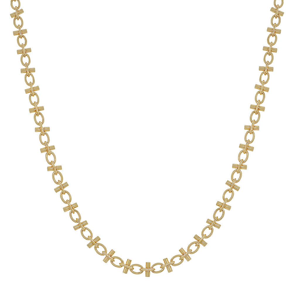 Gold Chain Necklace with Cross Link Accents